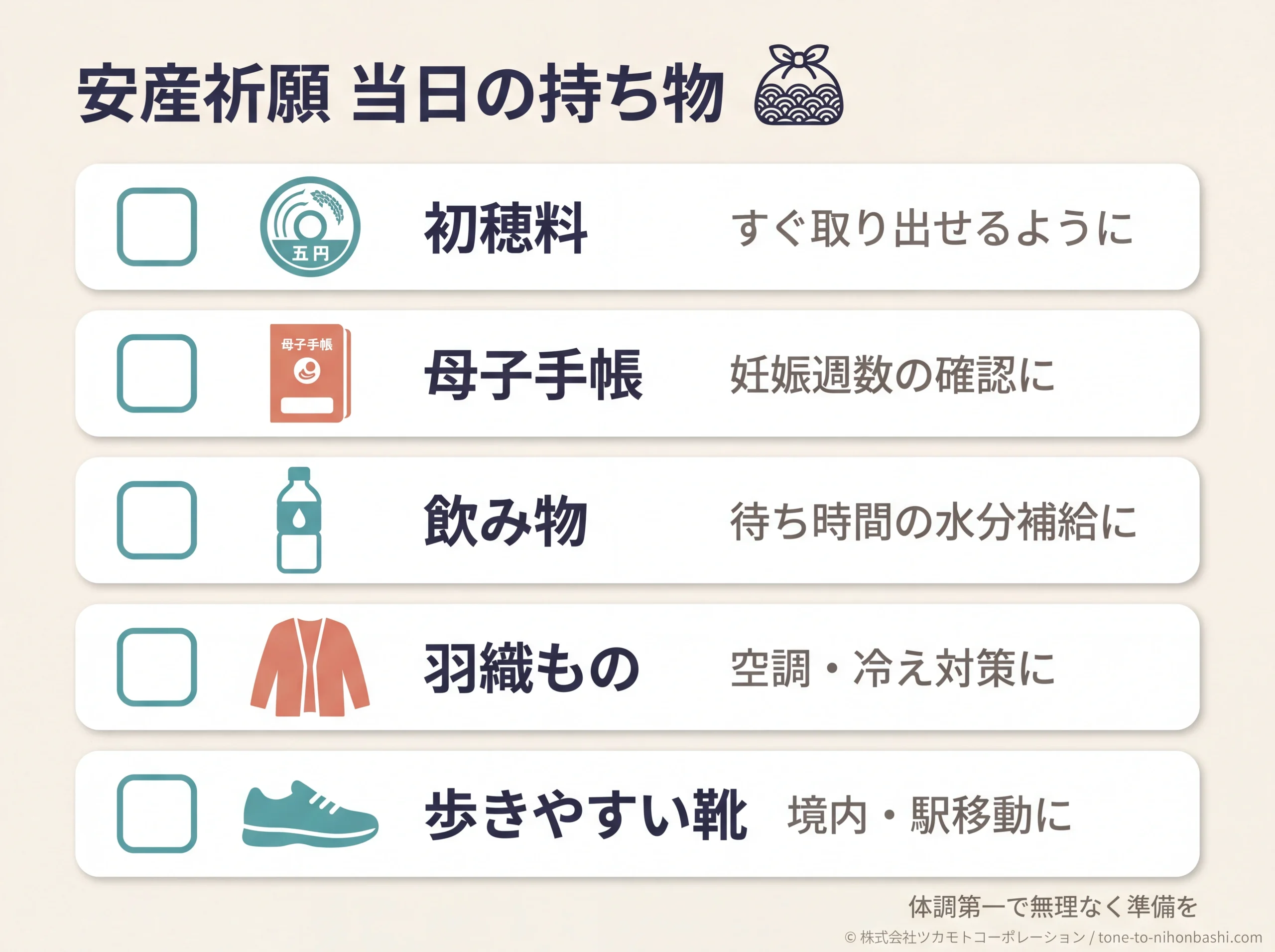 安産祈願当日の持ち物チェックリスト