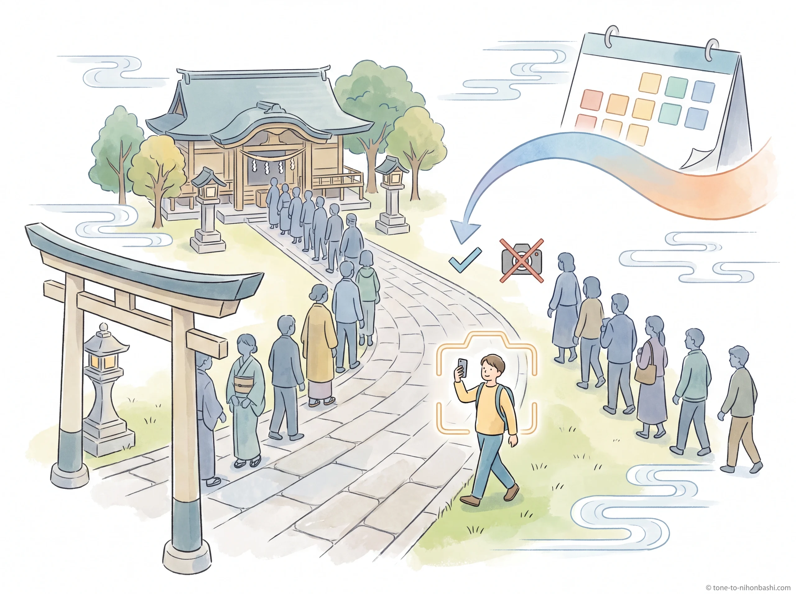 混雑日の神社撮影マナー
