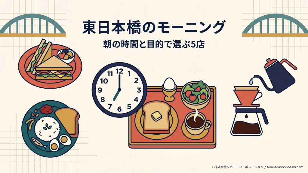 東日本橋で朝の時間と目的からモーニングのカフェを選ぶアイキャッチ