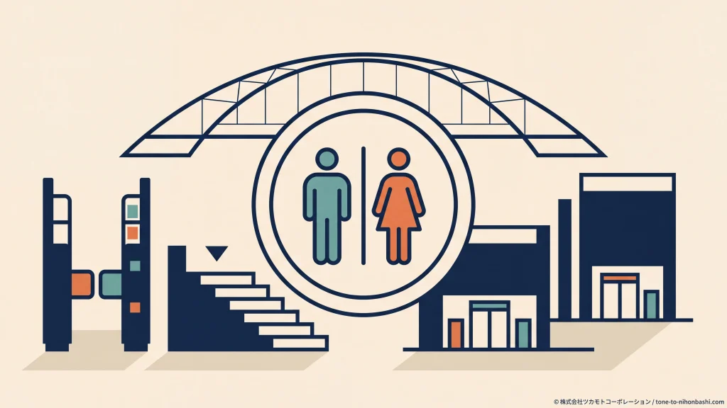 日本橋の駅と商業施設でトイレを探す図